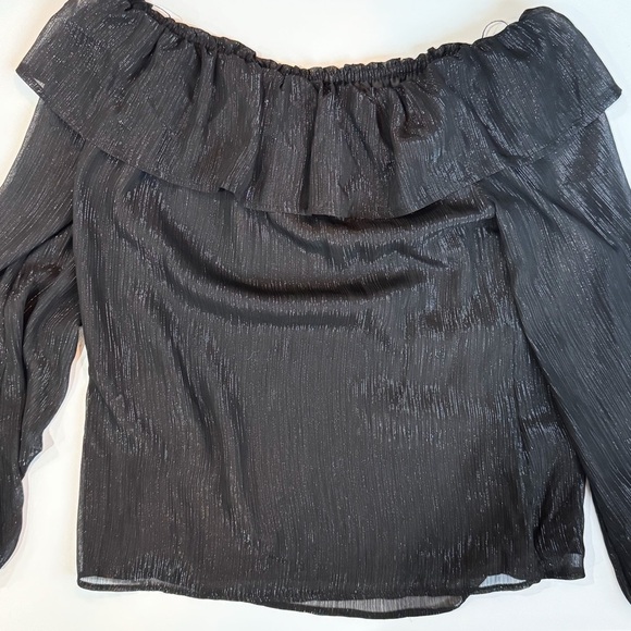 WHBM black textured shimmer chiffon off shoulder top ❤️ - Picture 3 of 7